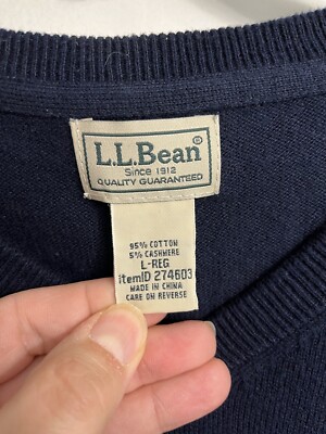 LL Bean Large Sweater V-Neck Blue Cashmere Blend Grandpa Preppy