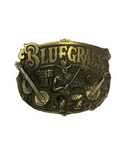VINTAGE 1982  BLUEGRASS MUSIC USA  COMMEMORATIVE BRASSTONE BELT BUCKLE