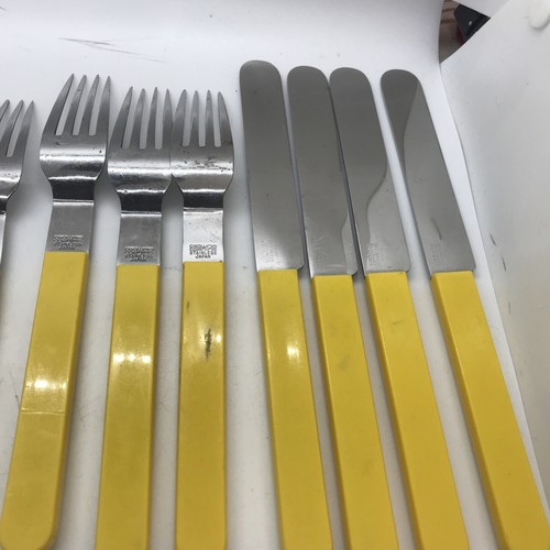 Crown Corning Stainless Yellow Black Plastic Handle Flatware Japan Vintage Nice - Picture 10 of 17