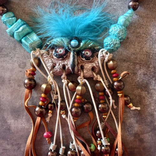 ethnic jewelry primitive necklace tribal pendant comanches style natives eye owl - Picture 10 of 24