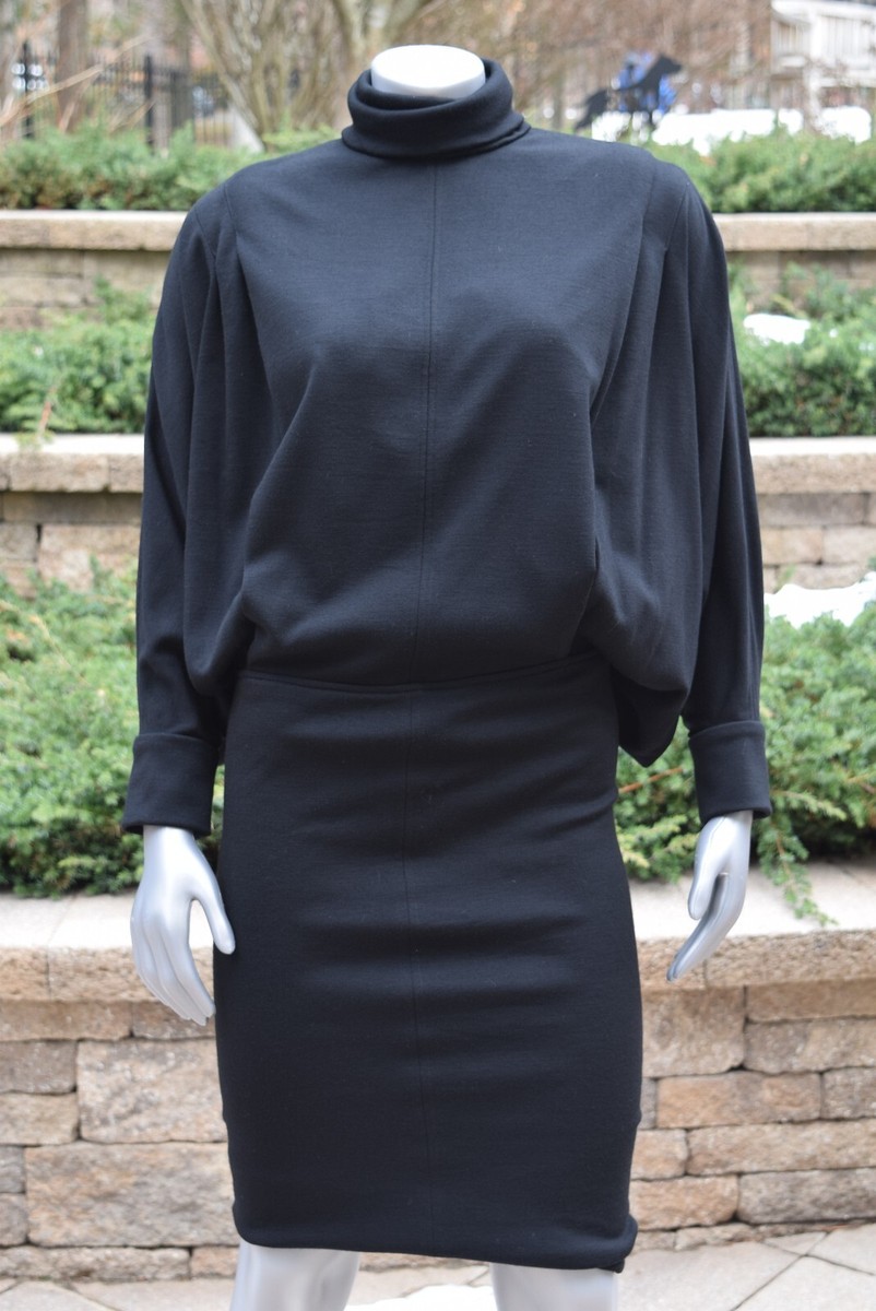black wool jersey dress NWT! $3290 YSL Saint Laurent Oversize Long sz 38/6 US statement print dress