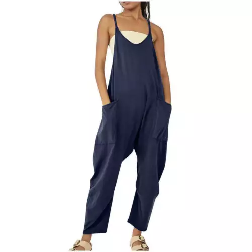 Womens Jumpsuits Loose Casual Rompers Sleeveless Spaghetti Strap Baggy Pockets - Picture 18 of 40