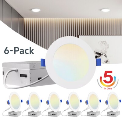 5CCT - 6'' LED Recessed Ceiling Slim Panel Light with Junction Box - 12W 6 Pack
