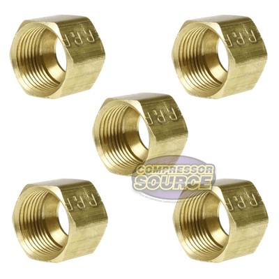 5 Pack 3/8'' Compression Nut Hex Shape 9/16''-24 Thread Size Solid Brass Fitting