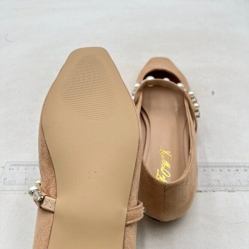 FOWT Nude Square Toe Slip on Flats Pearl Studded Strap Pumps Wedding Shoes - Picture 6 of 8