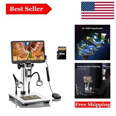 DM9 7'' Digital Microscope 1200X 1080P 12MP LCD Screen for Coin Soldering Rock...
