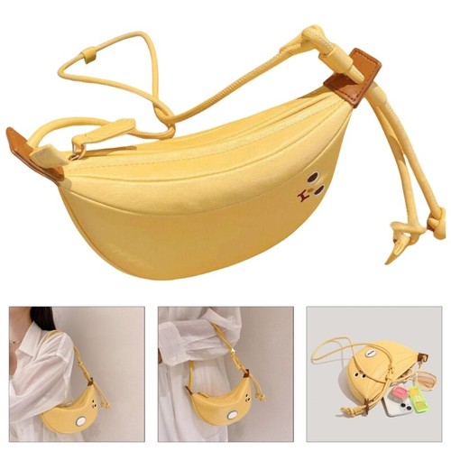 Creative Banana Shape Crossbody Bag PU Leather Satchel Purse For Women And Teens - Picture 2 of 8