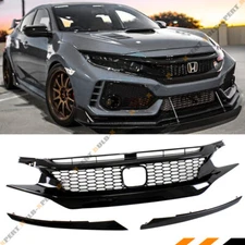 FOR 16-21 HONDA CIVIC GLOSS BLK HONEYCOMB PERFORMANCE FRONT BUMPER GRILLE GRILL