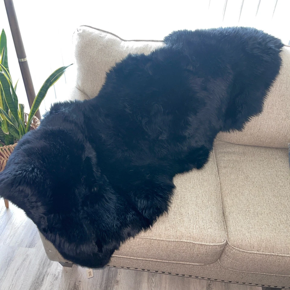 BONZ 1.5 Negro Lujoso Lana Larga Piel de Oveja 60cmX130cm Hecho en Nueva Zelanda Foto 2 de 4