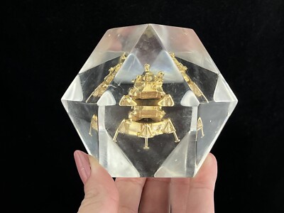 1970 Gold NASA Apollo Eagle Space Lunar Module Moon Lander Lucite Paperweight