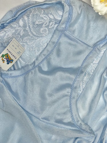 VTG Sheer Baby Blue Nylon Granny Panty Silky Bikini Sz.7/L Floral Lace Briefs - Picture 20 of 24