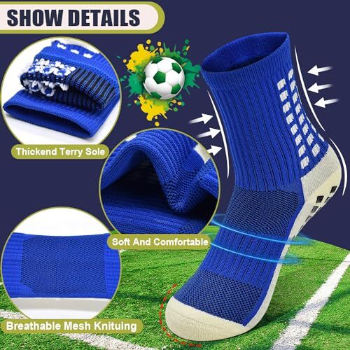 ELUTONG Kids Grip Soccer Socks Anti 8-12 Years #3 Black+red+white+blue(4 Pairs) - Picture 5 of 8