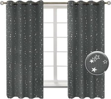 Blackout Curtains Grommet Thermal Insulated Silver Star Print Room Darkening