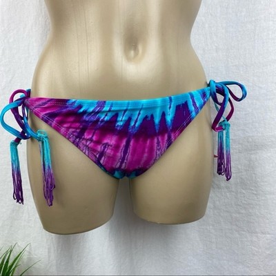 Bikini Lab Blue & Pink Tie Dye Print Side Tie Bikini Swim Bottoms NEW S