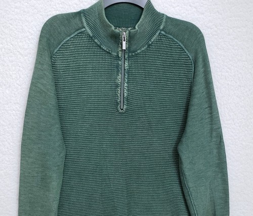 TOMMY BAHAMA Island Tide Sweater Men's M Medium Waffle Knit Quarter Zip Green *J - Picture 2 of 12