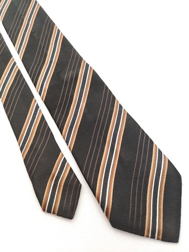 Ermenegildo Zegna Heavy Silk Designer Necktie Stripe Pattern Black Men Tie Italy - Picture 4 of 9