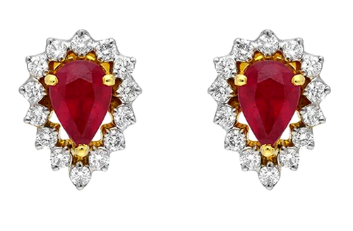 Boucles D'oreilles Clous En Or 14k 585 - Diamants Naturels (1.51 Ct) & Rubis (1.17 Ct) - Neuf Avec étiquettes Jisha