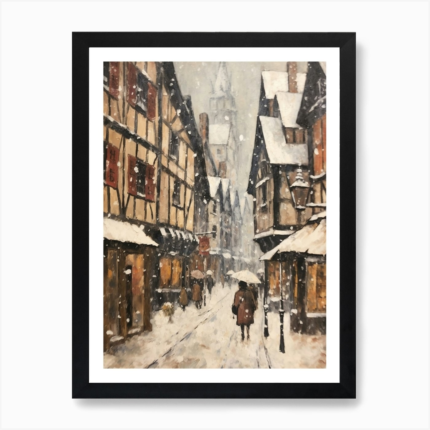 Vintage Winter Colmar France Framed Wall Art Canvas Print Poster
