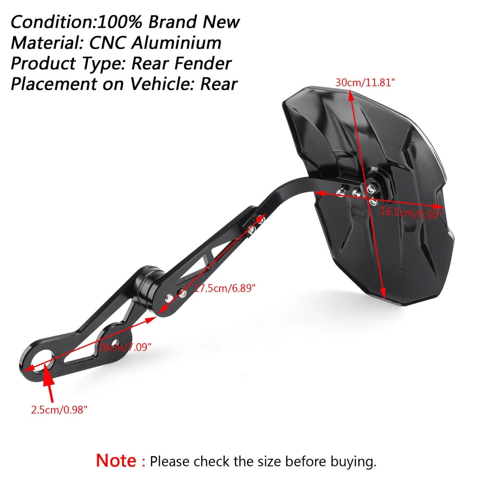 Universal Motorcycle Rear Fender Mudguards fIT For Honda Yamaha Suzuki BMW BLACK - Image 2 of 4