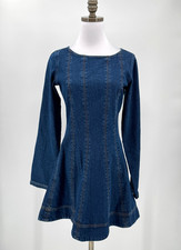 Reformation Liora Denim Flinders Blue Long Sleeve Mini Skater Dress Sz 4