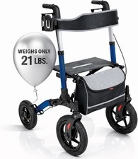 Vive All-Terrain Rollator Walker w/ 12 Pneumatic Wheels, Padded Seat Backrest