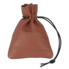 Drawstring Bag, Leather Coin Purse, Change Purse, for Keys, Coin Storage Brown 
