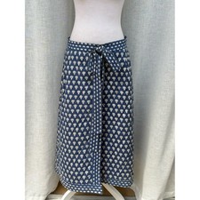 Vintage Quilted wrap navy blue cotton block print red interior skirt