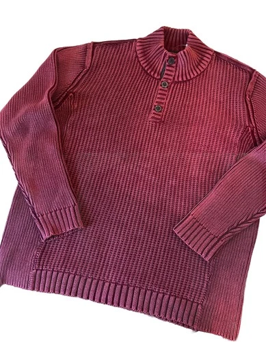 NEW Carbon 2 Cobalt Sweater Mens XL Wine Henley 1/4 Button Chunky Knit Pullover