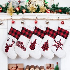 Set of 5 Christmas Stocking 20inch Silhouette Buffalo Red Plaid/Rustic/Farmh...