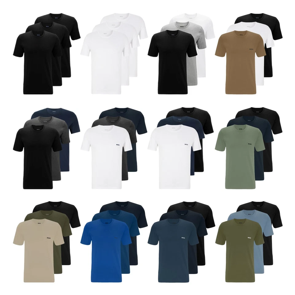 3er Pack BOSS Herren Classic T-Shirts kurzarm Shirts Pure Cotton C-Neck V-Neck