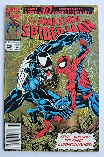 🕷️ The Amazing Spider-Man #375 Gold Foil 30th Anniversary Marvel Comics 1993 VF