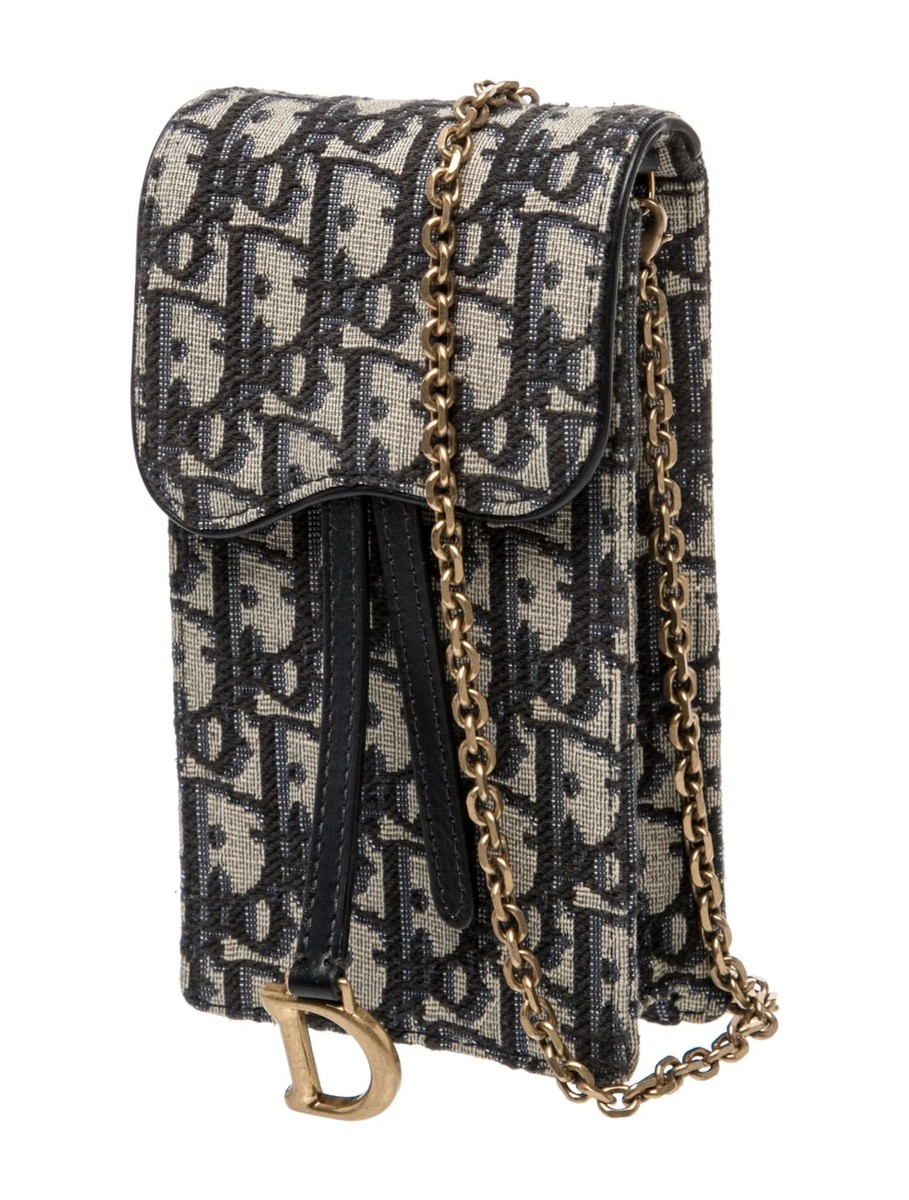 Christian Dior Saddle Pouch Chain Shoulder Bag Blue Dior Oblique