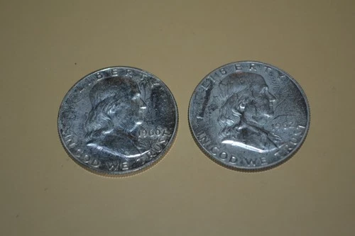 PAIR (2) 1960 AND 1962 PHILLY PROOF FRANKLIN HALF DOLLAR COINS 90% SILVER