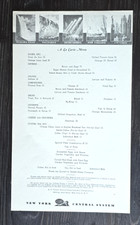 Vintage 1943 NYC New York Central Railroad - a la carte Menu Dining Car