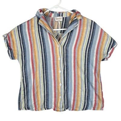 Laundry by Shelli Segal Womens Striped Linen Blend Button Down Shirt L1WS9094 M