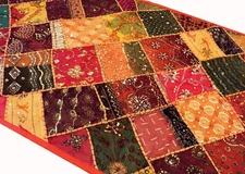 60" VINTAGE THREADWORK WALL DECOR HANGING THROW BEADED SARI TAPESTRY GUEST ROOM