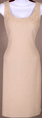 ST JOHN Women's Knit Tan Metallic Gold Studs Shimmer Dress Sz 10