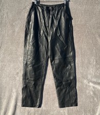 Alfani Black Leather Trousers High Waisted Vintage Y2K Style Pants Lined Size 10