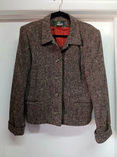 Vintage ORVIS Brown Tweed Wool Blazer Jacket Button Women's Size 14