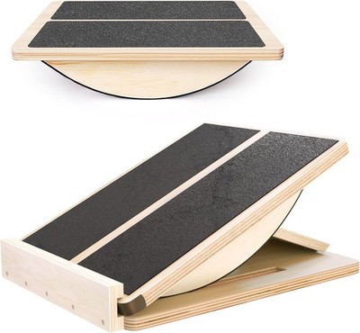 2-in-1 Holz-Schrägbrett Balance Board Verstellbar Physiotherapie Wippbrett