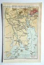 Kanton i Cantonstrom. Chiny, mapa, mapa około 1895 roku