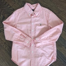 Ralph Lauren Boys Solid Pink Button-Down Dress Shirt Long Sleeve Cotton S 8