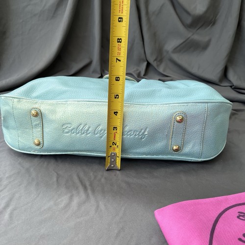 Bobbi by Sharif METALLIC LEATHER Aqua Blue/Green Pleated Hobo Unused Project Bag - Picture 18 of 21