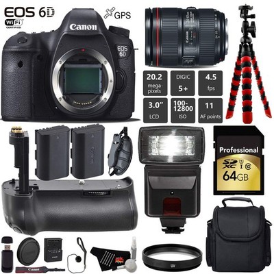 Canon EOS 6D DSLR Camera with 24-105mm f/4L II Lens + Professional Battery Grip