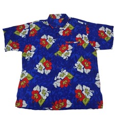 Vintage Blue Hibiscus Hawaiian Aloha Shirt Men's Size 2XL 1613