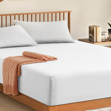 Image of Double Fitted Sheet 100% Egyptian Cotton 300TC Hotel Quality 30 Cm White Fitted