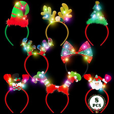 Lighting up Christmas Headbands, Reindeer Antler Santa Hat Bow Hair Hoop for Xma