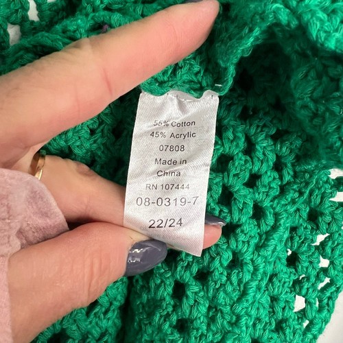 Jessica London Open Knit Crochet Cardigan Sweater Women Size 22/24 Green Coastal - Picture 7 of 9