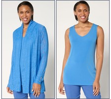 Susan Graver Regular Knit Jacquard Cardigan Tank Set Blue XS New
