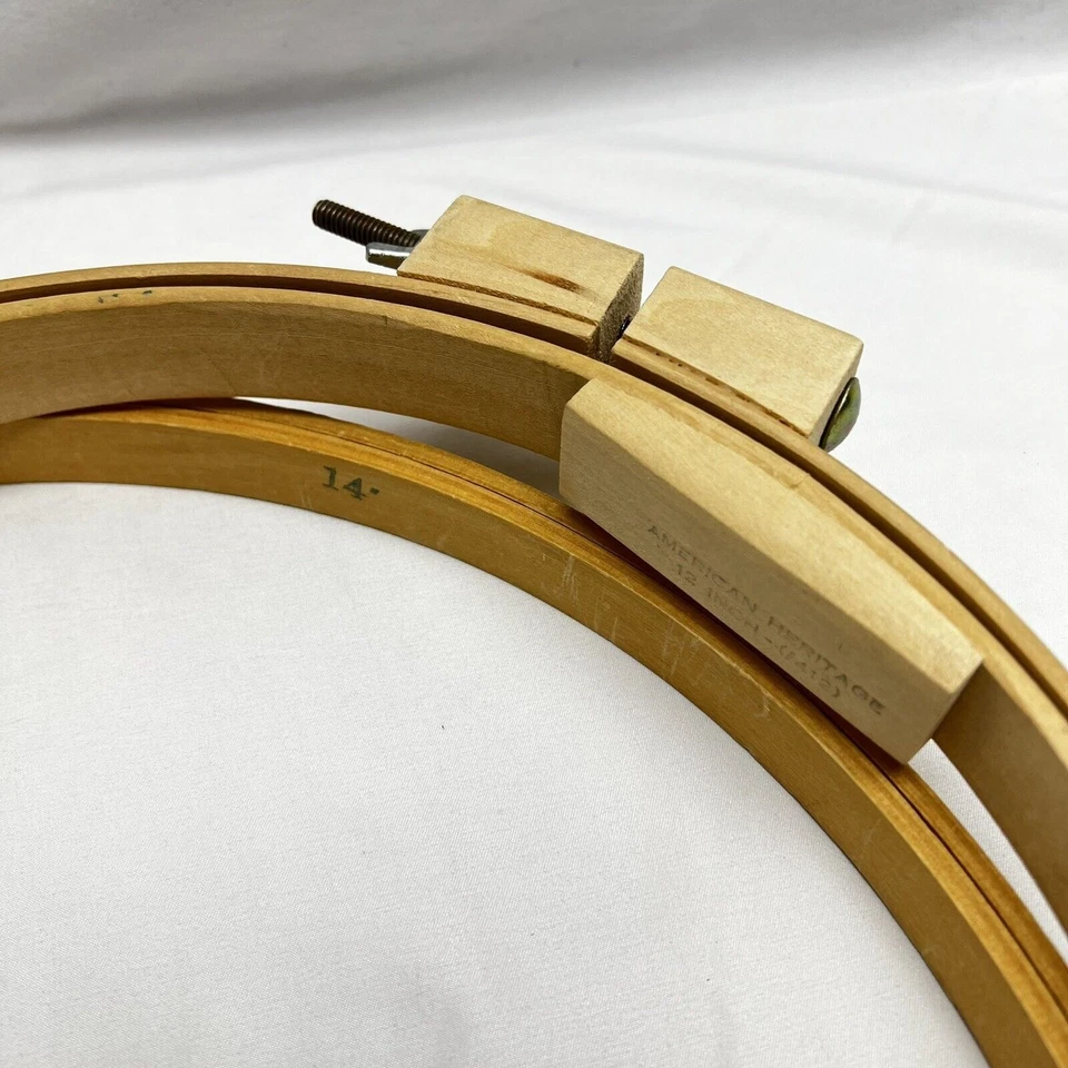 Vtg American Heritage Round Wood Embroidery Quilting Hoops (2) 14" & 12" - Image 2 of 4